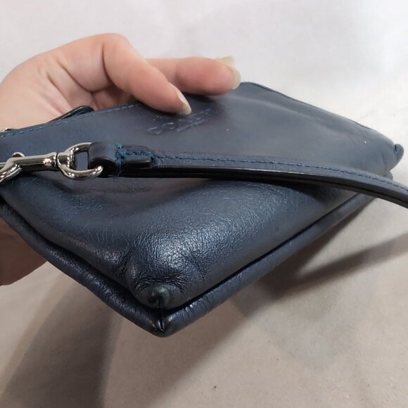 Coach Park Wristlet Metallic Blue Leather Pebbled F64130 Double Zipper Strap - Picture 9 of 16